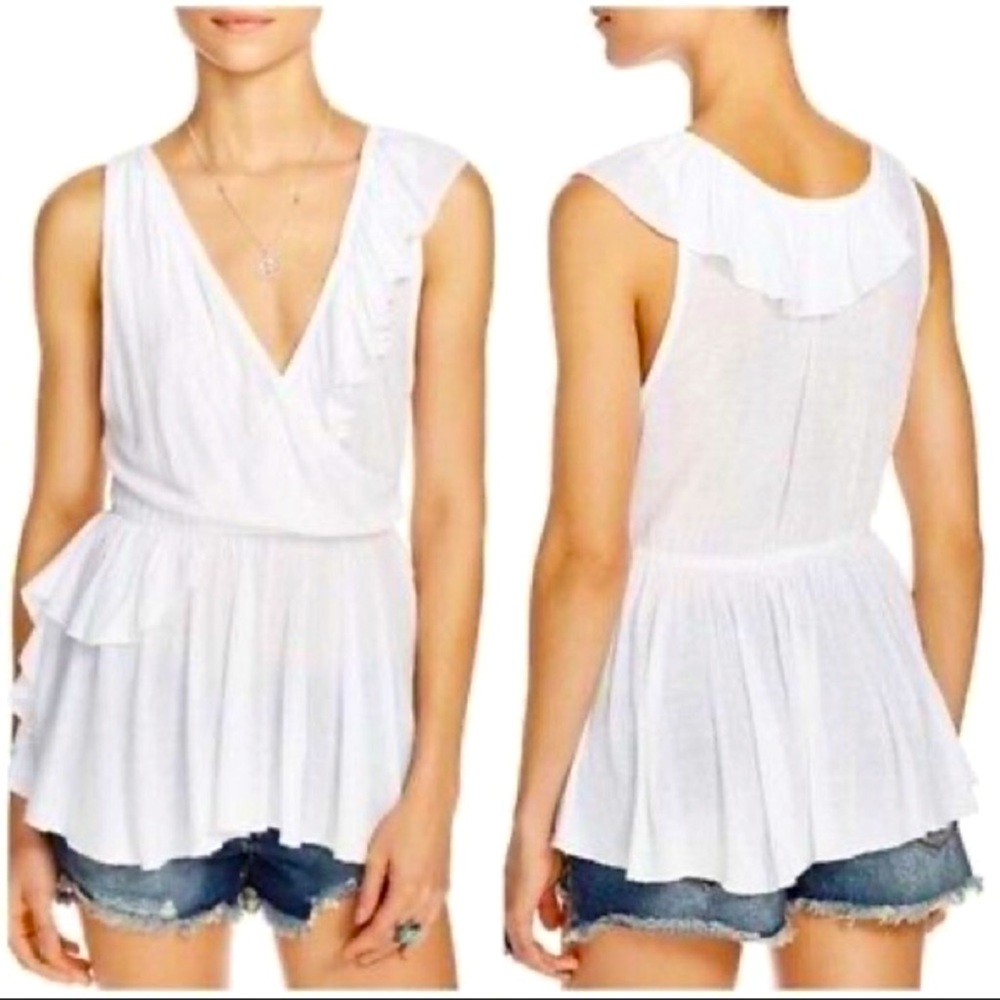 NWT Free People Float Away Asymmetric Wrap Ruffle Top Sleeveless White S